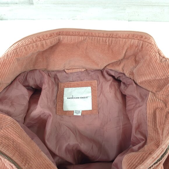 AMERICAN EAGLE PINK CORDUROY PUFFER JACKET WOMEN'S XL HOODED FULL ZIP POCKETS - Picture 13 of 16